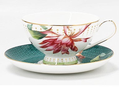 Lotus Flower Porcelain Tea Cup Saucer Set, Elegant Ceramic Coffee Cups, Beautiful British Tea Cups, Traditional English Tea Cup and Saucer-ArtWorkCrafts.com