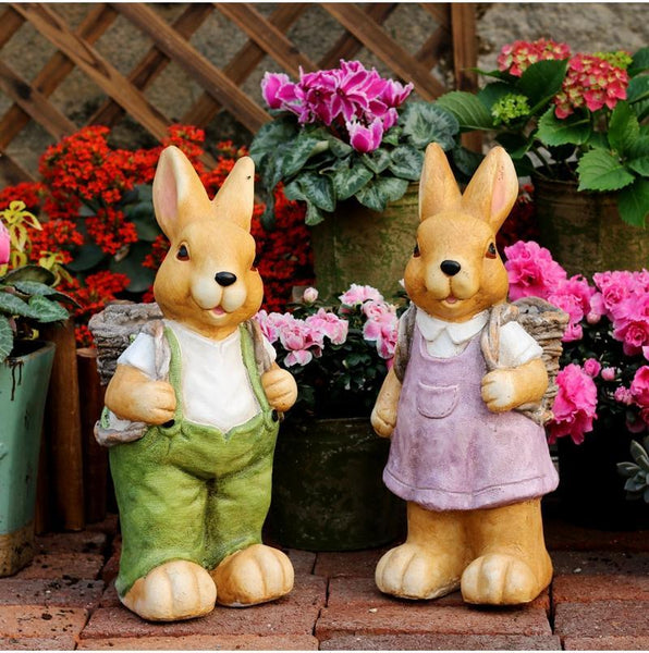 Garden Animal Statues, Large Garden Statues, Large Rabbit Statue for Garden, Bunny Flower Pot, Garden Ornament, Gardening Decoration Ideas-ArtWorkCrafts.com