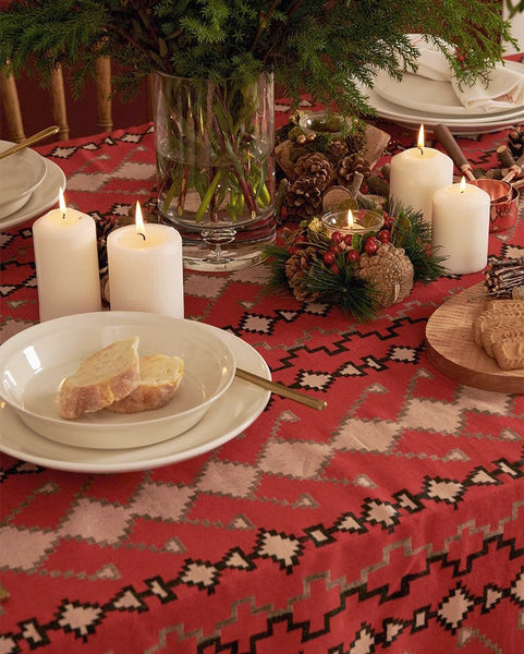 Red Christmas Holiday Tablecloth for Oval Table, Large Modern Rectangle Tablecloth for Dining Room Table, Square Table Covers for Kitchen, Farmhouse Table Cloth for Round Table-ArtWorkCrafts.com