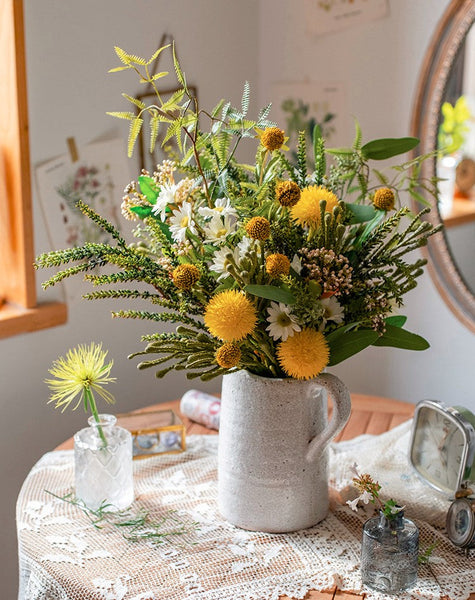 Beautiful Modern Artificial Flowers for Dining Room Table, Dandelion, Wheat Branch, Eucalyptus Globulus, Unique Flower Arrangement for Home Decoration-ArtWorkCrafts.com