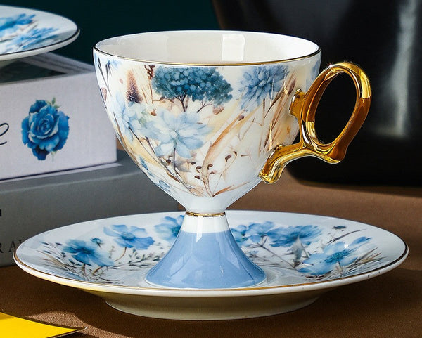 Porcelain Tea Cup Set and Saucer Set, British Tea Cup set, Ceramic Tea Cup and Saucer Set in Gift Box, Elegant Ceramic Coffee Cup with Saucer-ArtWorkCrafts.com