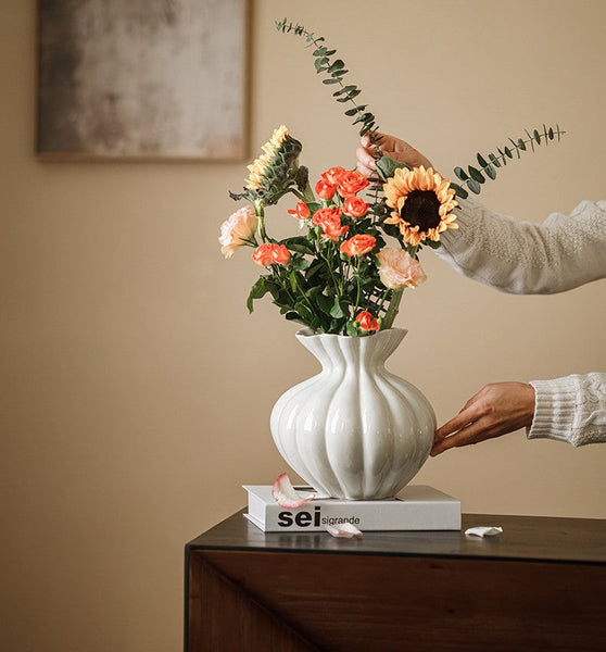 Handmade Water Holding Flower Vases, Modern Flower Vase Centerpiece on Table, Porcelain Flower Vases, Ceramic Bouquet Vases-ArtWorkCrafts.com