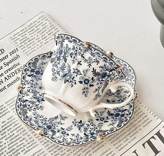 French Style China Porcelain Tea Cup Saucer Set, 7.8 oz Tea Cup and Saucers, Royal Ceramic Cups, Elegant Vintage Ceramic Coffee Cups for Traditional Afternoon Tea-ArtWorkCrafts.com