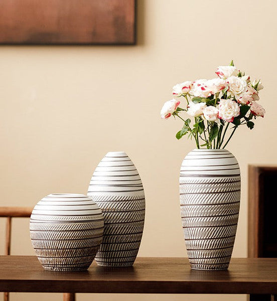 Modern Bouquet Flower Vases, Centerpiece on Dining Table, Large Flower Vase on Table, Handmade Pottery Flower Vases Urn, Water Holding Flower Vases-ArtWorkCrafts.com