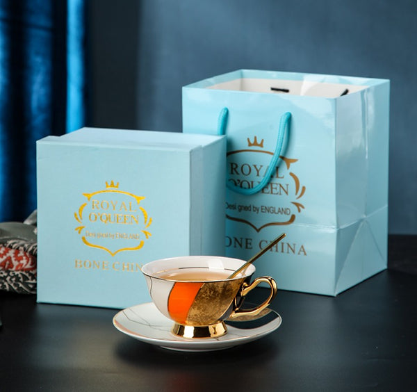 Elegant Royal Ceramic Coffee Cups, 6.8 oz Tea Cup and Saucer in Gift Box as Birthday Gift, Beautiful British Tea Cups, Creative Porcelain Tea Cup Set-ArtWorkCrafts.com