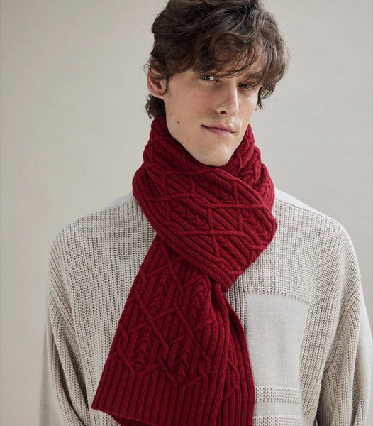 Business Wool Scarf for Gentleman, Casual Scarf Men, Men's Wool Scarf Winter, Thick Wool Scarf, Men's Winter Scarf, Formal Men Scarf Styles, Red Fashion Scarf-ArtWorkCrafts.com