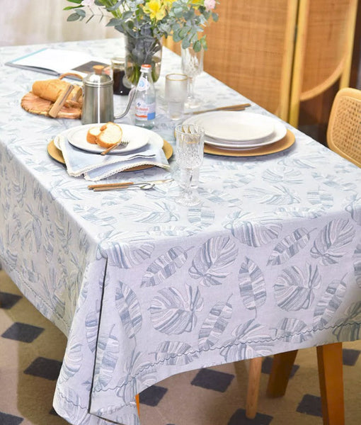 Large Rectangle Table Covers for Dining Room Table, Square Tablecloth for Round Table,Monstera Leaf Modern Table Cloths for Kitchen, Simple Contemporary Cotton Tablecloth-ArtWorkCrafts.com