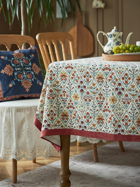 Large Rectangle Tablecloth for Home Decoration, Square Tablecloth for Round Table, Farmhouse Table Cloth Dining Room Table, Flower Pattern Tablecloth-ArtWorkCrafts.com