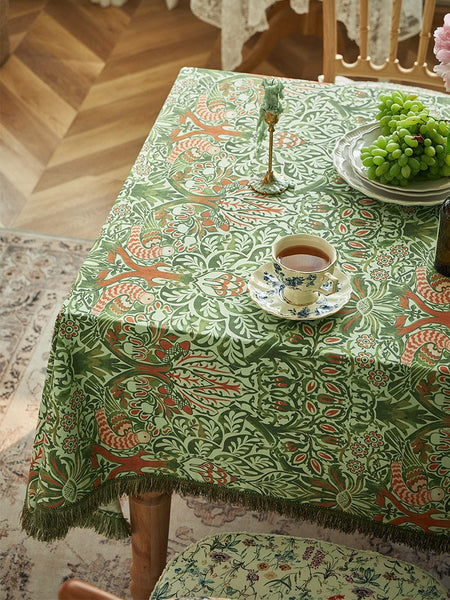 Green Flower Pattern Tablecloth for Home Decoration, Large Square Tablecloth for Round Table, Extra Large Rectangle Tablecloth for Dining Room Table-ArtWorkCrafts.com