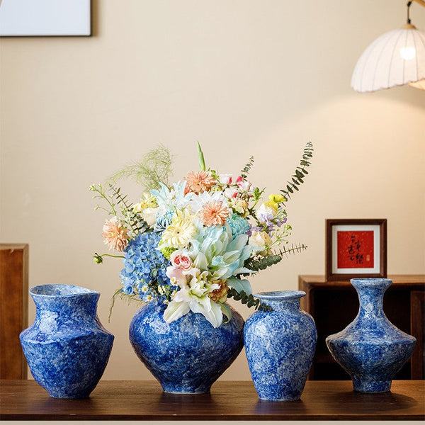 Handmade Water Holding Flower Vases, Centerpiece on Dining Table, Blue Pottery Bud Vases, Large Flower Vases on Table, Modern Pottery Flower Vases-ArtWorkCrafts.com