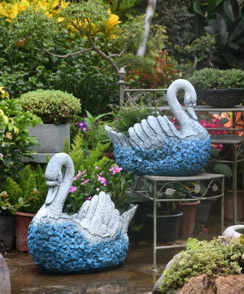 Large Swan Statue for Garden, Swan Flower Pot, Animal Statue for Garden Courtyard Ornament, Villa Outdoor Decor Gardening Ideas-ArtWorkCrafts.com