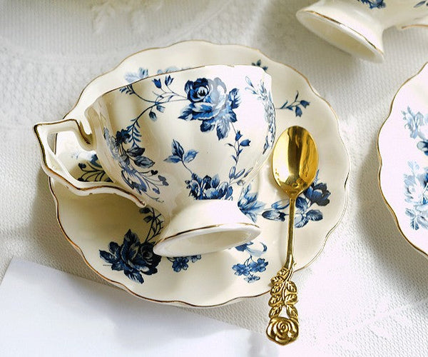 Elegant Vintage Ceramic Coffee Cups for Traditional Afternoon Tea, Royal Ceramic Cups, French Style China Porcelain Tea Cup Saucer Set, 6.8 oz Tea Cup and Saucers-ArtWorkCrafts.com