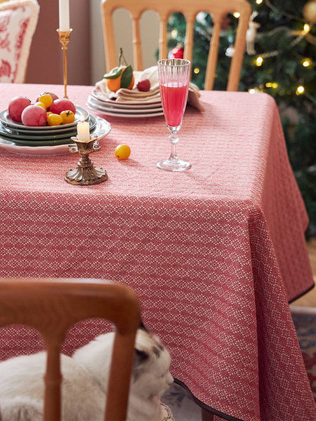 Simple Modern Rectangle Tablecloth for Dining Room Table, Knitted Plaid Embroidery Farmhouse Table Cloth, Square Tablecloth for Round Table-ArtWorkCrafts.com