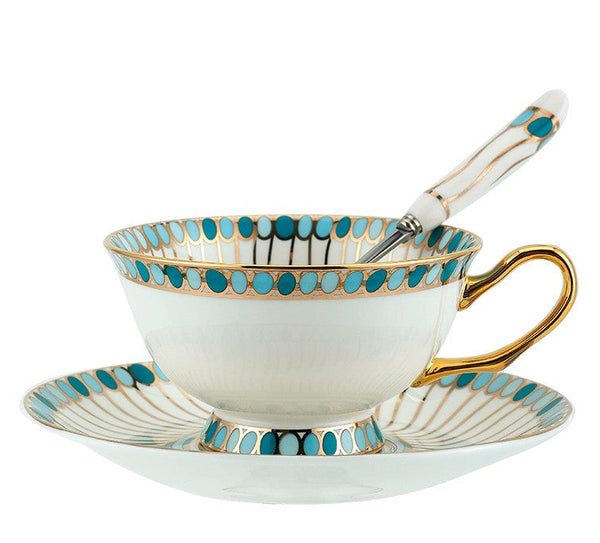 Unique Tea Cup and Saucer in Gift Box, Elegant British Ceramic Coffee Cups, Bone China Porcelain Tea Cup Set for Office, Green Ceramic Cups-ArtWorkCrafts.com