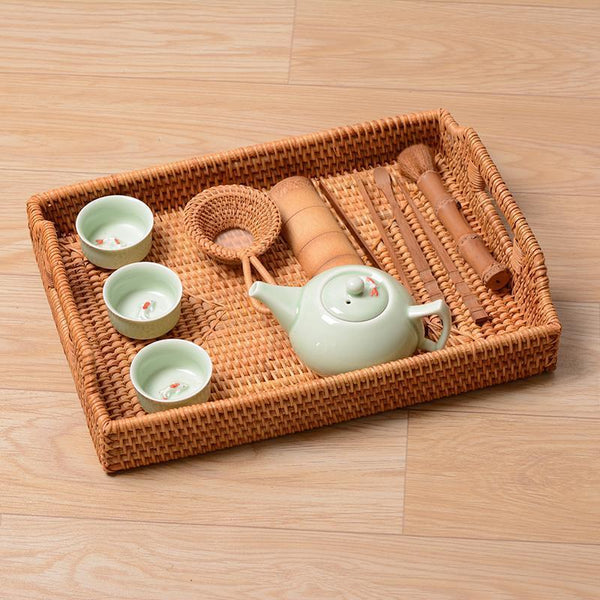 Rattan Bread Plate with Handle, Storage Baskets for Kitchen, Woven Storage Basket, Fruit Plate for Kitchen, Storage Baksets for Shelves-ArtWorkCrafts.com
