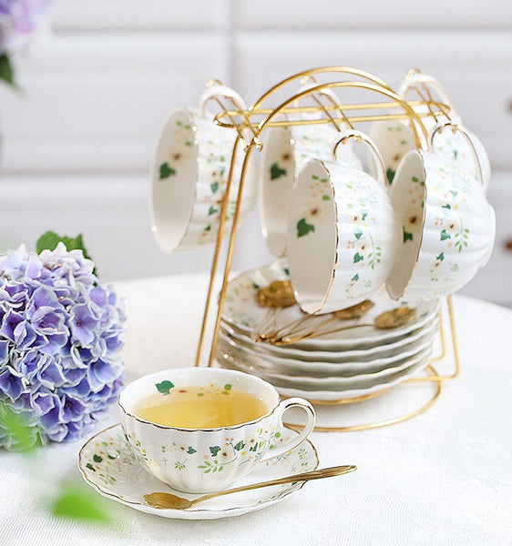 Unique Ceramic Coffee Cups, Creative Bone China Porcelain Tea Cup Set, Traditional English Tea Cups and Saucers, Afternoon British Tea Cups-ArtWorkCrafts.com