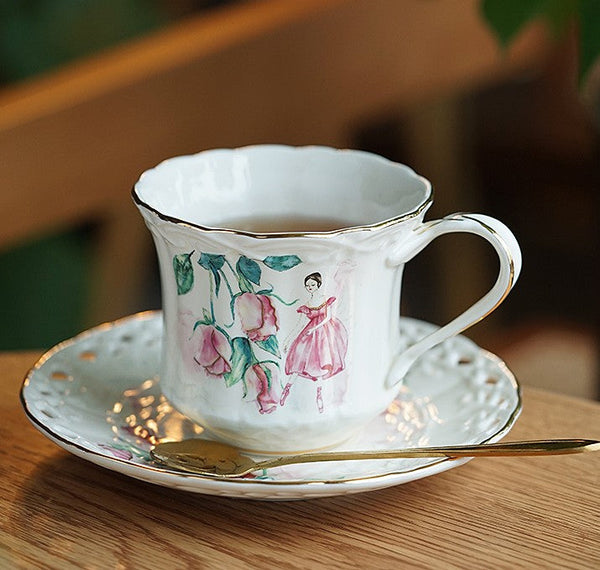 Elegant British Tea Cups, Beautiful Bone China Porcelain Tea Cup Set, Traditional English Tea Cups and Saucers, Unique Ceramic Coffee Cups-ArtWorkCrafts.com