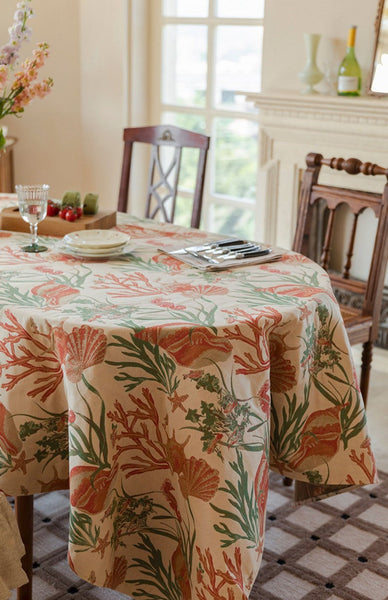 Modern Rectangle Tablecloth for Dining Room Table, Sea Shell Pattern Tablecloth, Square Tablecloth, Farmhouse Table Cloth, Wedding Tablecloth-ArtWorkCrafts.com