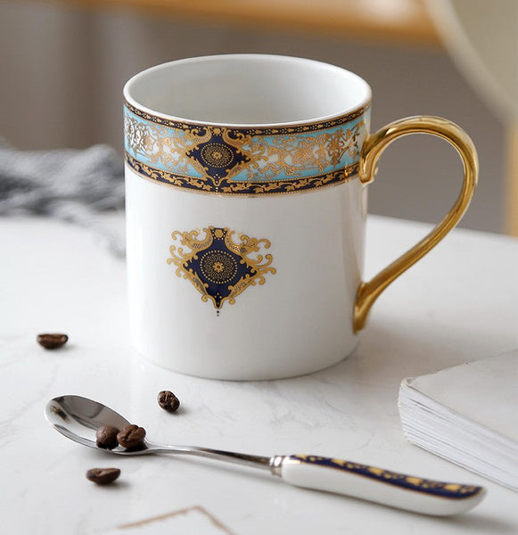 Elegant Ceramic Coffee Mug, Beautiful British Tea Cups, Large Royal Bone China Porcelain Mug, Large Capacity Ceramic Mugs for Office-ArtWorkCrafts.com