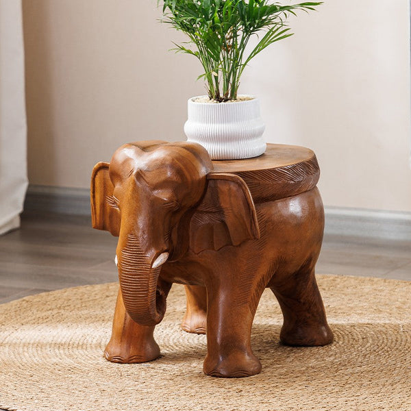 Dining Table Stool, Handmade Solid Wood low Stool, Elephant Wooden Stool, Elephant Sofa Stool, Creative Shoe-changing Stool-ArtWorkCrafts.com