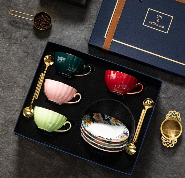 Elegant Ceramic Coffee Cups, Beautiful British Tea Cups, Creative Porcelain Tea Cup Saucer Set, 6.8 oz Tea Cup and Saucer in Gift Box-ArtWorkCrafts.com