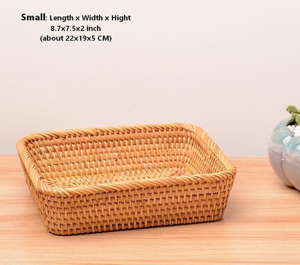 Rectangular Storage Baskets for Pantry, Small Rattan Kitchen Storage Basket, Storage Baskets for Shelves, Woven Storage Baksets-ArtWorkCrafts.com