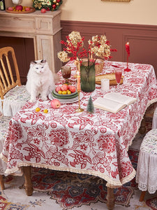 Flower Pattern Tablecloth for Holiday Decoration, Square Tablecloth for Round Table, Large Cotton Rectangle Tablecloth for Home Decoration, Farmhouse Table Cloth Dining Room Table-ArtWorkCrafts.com