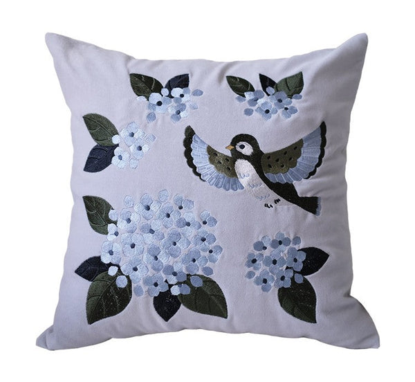 Vintage Decorative Pillows, Embroidered Swallow Birds Cushion, Decorative Pillows for Couch, Modern Throw Pillows for Bedroom, Decorative Pillow Arrangement Ideas for Couch-ArtWorkCrafts.com