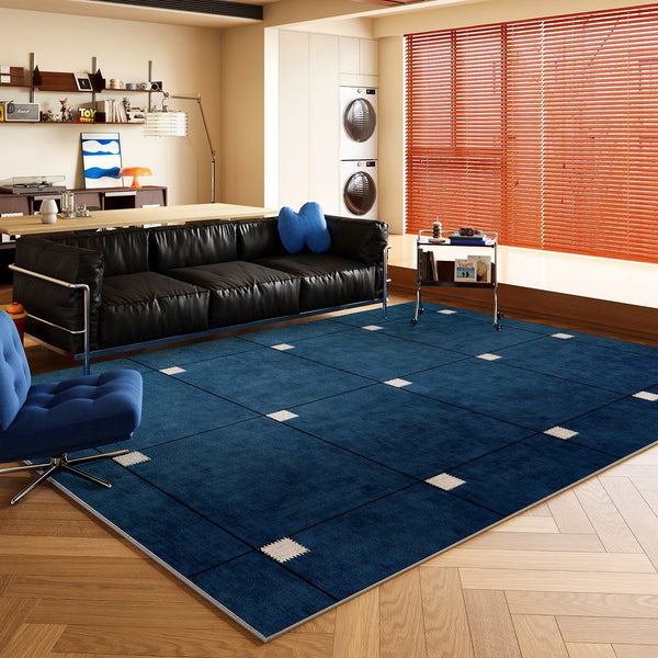 Mid Century Area Rugs, Contemporary Modern Living Room Rug Ideas, Blue Modern Rugs for Dining Room, Bedroom Modern Floor Carpet-ArtWorkCrafts.com