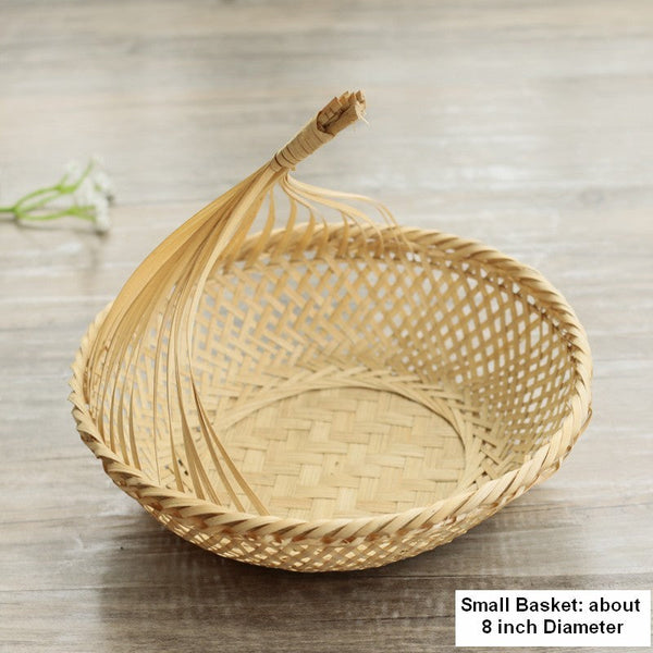 Lovely Cute Picnic Food Basket, Bamboo Basket for Food, Natural Fruit Basket Kitchen Storage Baskets, Natural Hand-woven Bamboo Basket-ArtWorkCrafts.com