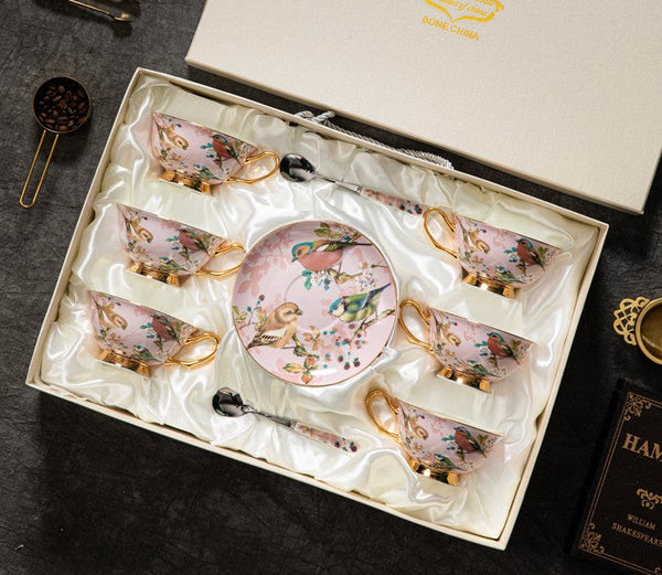 Lovely Birds Ceramic Cups, Elegant Ceramic Coffee Cups, Afternoon Porcelain Tea Cup Saucer Set, Unique Tea Cup and Saucer in Gift Box-ArtWorkCrafts.com