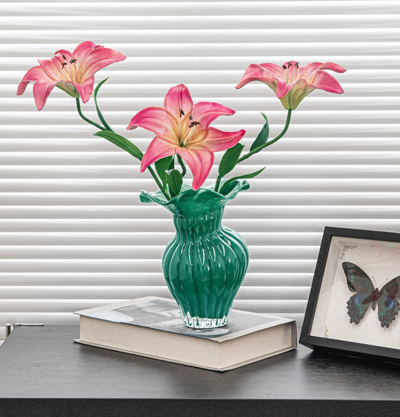 Contemporary Vases for Modern Home Decor, Unique Handmade Liuli Vases, Color Glaze Vase, Green Glass Bud Vases, Centerpiece Vases on Table-ArtWorkCrafts.com