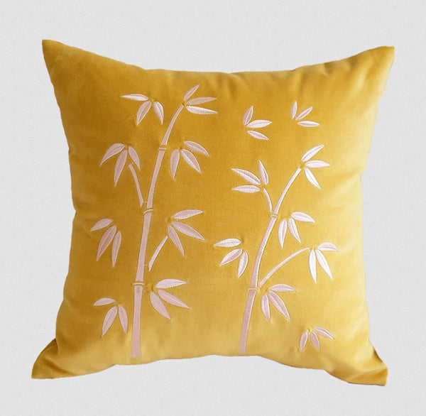 Large Decorative Pillows for Couch, Modern Throw Pillows for Bedroom, Living Room Decorative Pillows, Yellow Embroidered Bamboo Cushion, Decorative Pillow Arrangement Ideas for Couch-ArtWorkCrafts.com