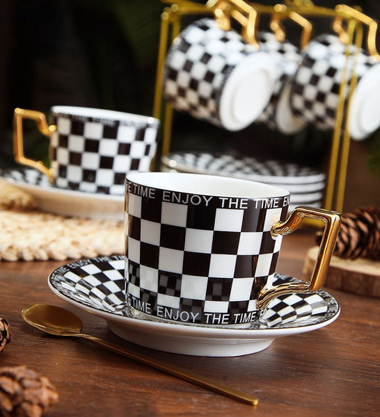 Creative Ceramic Coffee Cups for Office, Beautiful British Tea Cups, Creative Porcelain Tea Cup Saucer Set, 6.8 oz Tea Cup and Saucer in Gift Box as Birthday Gift-ArtWorkCrafts.com