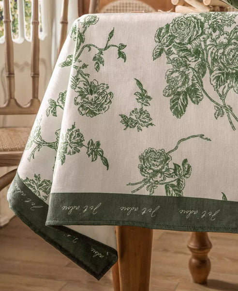 Chenille Flower Tablecloth for Dining Table, Elegant French Style Table Cover for Dining Room Table, Modern Rectangle Tablecloth for Oval Table-ArtWorkCrafts.com