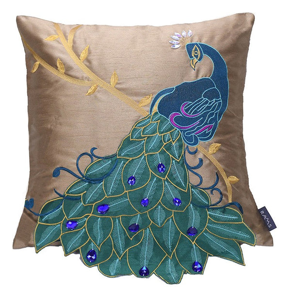 Beautiful Decorative Throw Pillows, Embroider Peacock Cotton and linen Pillow Cover, Decorative Sofa Pillows, Decorative Pillows for Couch-ArtWorkCrafts.com
