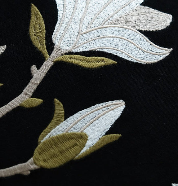 Magnolia Embroidered Cushion, Decorative Pillow Arrangement Ideas for Couch, Large Decorative Pillows for Couch, Modern Throw Pillows for Bedroom, Living Room Decorative Pillows-ArtWorkCrafts.com