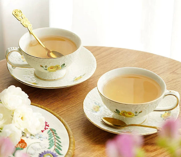 Tea Cup Set, Vintage Tea Cup Set, Modern Ceramic Cups, Ceramic Tea Cup with Saucer, European Tea Cup Set, Porcelain Tea Cups, Floral Tea Cup Set, Classic British Tea Cups, Elegant Tea Cup With Saucer-ArtWorkCrafts.com