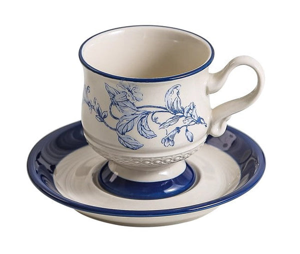Creative Blue Coffee Cup and Saucer, Elegant Ceramic Cups for Afternoon Tea, Creative Porcelain Tea Cup Set, Beautiful British Tea Cups-ArtWorkCrafts.com