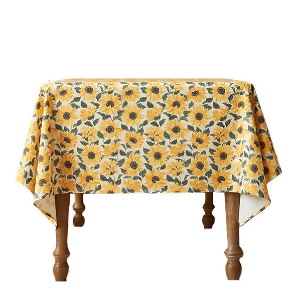 Modern Rectangle Tablecloth for Dining Room Table, Yellow Sunflower Pattern Farmhouse Table Cloth, Square Tablecloth for Round Table-ArtWorkCrafts.com