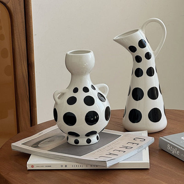 Ceramic Bud Vases, Small Flower Vases on Table, Black and White Polka Dot Flower Vase, Modern Porcelain Flower Vases, Handmade Water Holding Flower Vases-ArtWorkCrafts.com