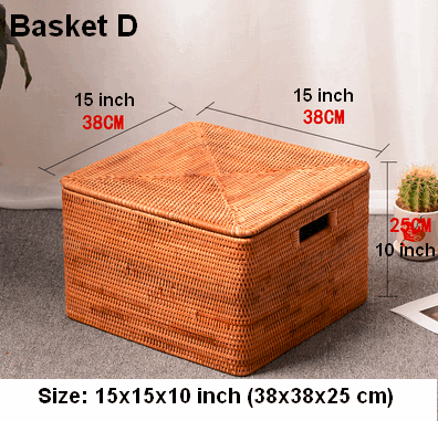 Rectangular Storage Basket with Lid, Rattan Storage Baskets for Shelves, Kitchen Storage Baskets, Storage Baskets for Clothes, Laundry Woven Baskets-ArtWorkCrafts.com