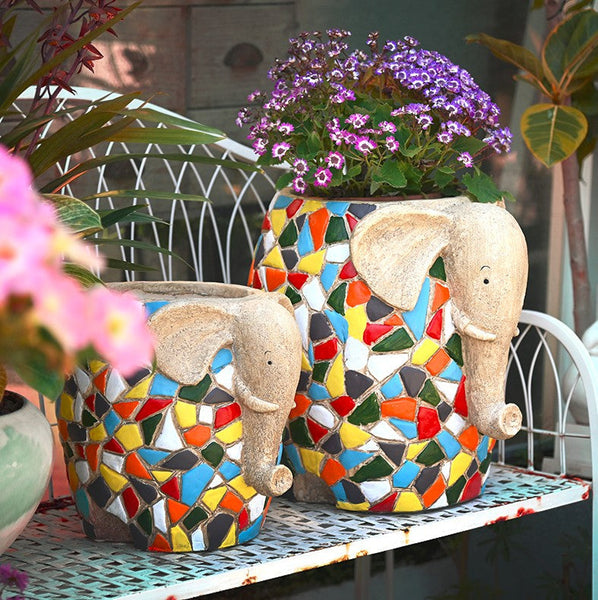 Unique Animal Statue for Garden Ornaments, Large Elephant Flowerpot, Modern Animal Flower Pot, Resin Statue for Garden, Villa Outdoor Decor Gardening Ideas-ArtWorkCrafts.com