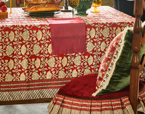 Extra Large Modern Rectangle Tablecloth for Round Table, Red Flower Pattern Table Covers for Dining Table, Red Table Cloth for Oval Table-ArtWorkCrafts.com