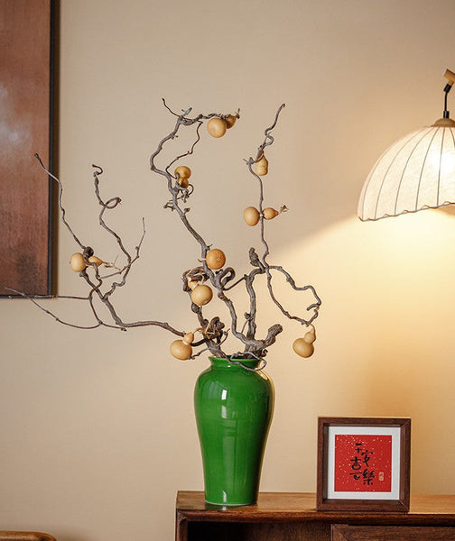 Vintage Flower Vases on Table, Handmade Water Holding Flower Vase, Centerpiece Ceramic Bud Vases, Green Porcelain Flower Vases-ArtWorkCrafts.com