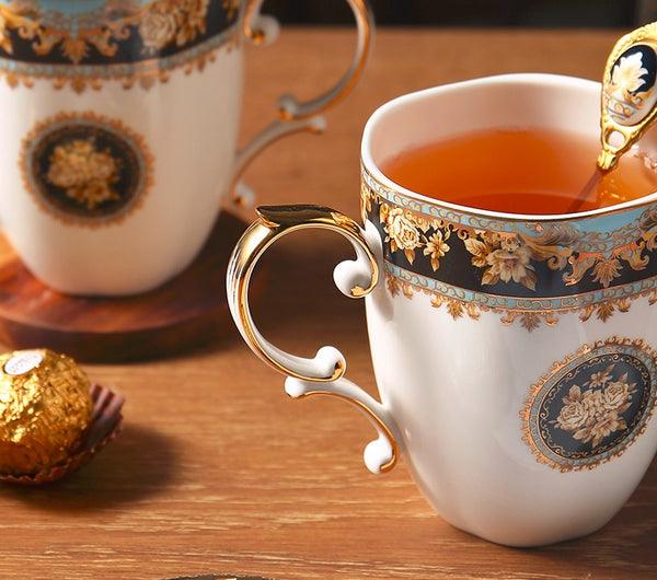 Beautiful British Ceramic Mugs, Large Capacity Ceramic Mugs for Office, Large Royal Bone China Porcelain Mug, Elegant Ceramic Coffee Mug-ArtWorkCrafts.com