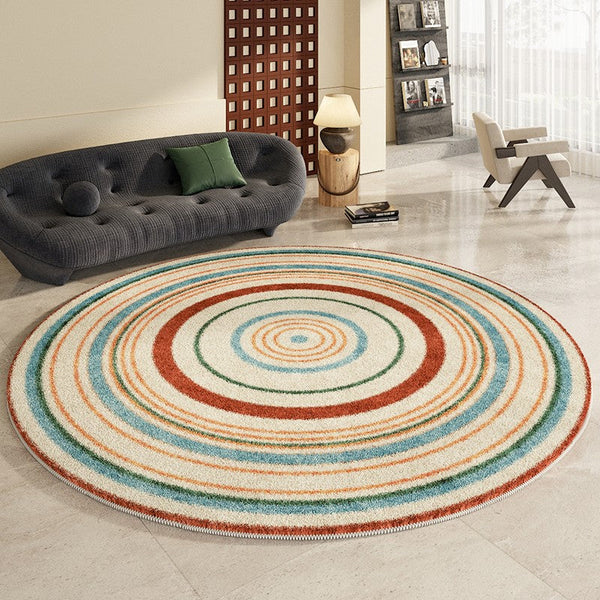 Abstract Contemporary Round Rugs, Geometric Modern Rugs for Bedroom, Thick Round Rugs for Dining Room, Modern Area Rugs under Coffee Table-ArtWorkCrafts.com