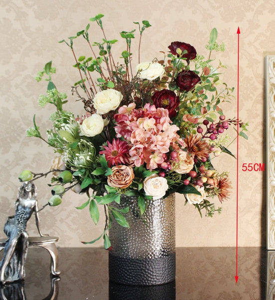 Modern Large Bunch of Flowers Arrangement Interior Design, Creative Artificial Floral Arrangement for Bedroom, Creative Faux Silk Floral Bouquet Table Centerpiece-ArtWorkCrafts.com