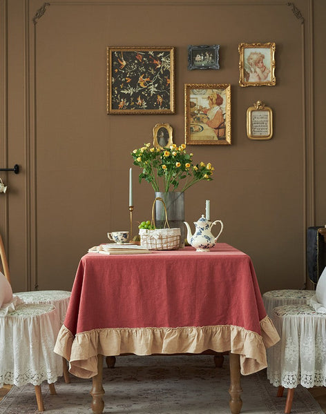 Red Modern Table Cloth, Ramie Tablecloth for Home Decoration, Square Tablecloth for Round Table, Extra Large Rectangle Tablecloth for Dining Room Table-ArtWorkCrafts.com