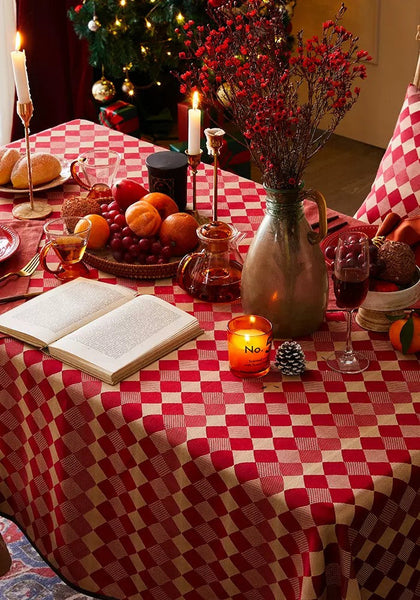 Modern Rectangle Tablecloth for Dining Room Table, Red Checked Table Cloth, Square Tablecloth for Round Table-ArtWorkCrafts.com